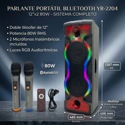 Parlante bluetooth YR-2204 12x2 80W con Microfonos Inalambricos