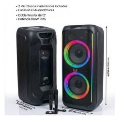 Parlante bluetooth CH-12218 12"x2 100W con Microfonos Inalambricos