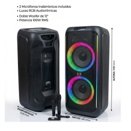 Parlante bluetooth CH-12218 12x2 100W con Microfonos Inalambricos