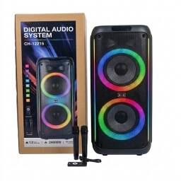 Parlante bluetooth CH-12218 12"x2 100W con Microfonos Inalambricos